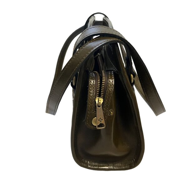 Patricia Nash Bruna Tooled Satchel Bag Purse Olive Green Gold CutOut NWT A1 - Picture 10 of 12